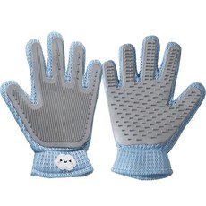 寵物按摩梳毛手套，柔軟矽膠材質，透氣網布設計，輕鬆去毛，增進親密互動, 天藍色雲朵（一面擼貓一面刮毛）, 1個