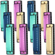 Lukmaa 12피스 하모니카 세트 10홀 10톤 티타늄 컬러 케이스 포함 음조파 크로매틱 뮤지컬 마우스 오르간 초보자 학생 성인 악기 선물 4가지 색상, Lukmaa 12피스 하모니카 세트 10홀 10홀 10