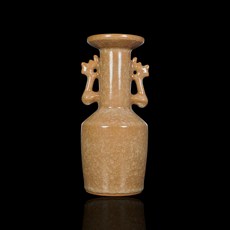 《博古珍藏》米黃溫潤釉色鳳耳造型典雅瓷器花瓶