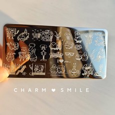 네일 템플릿 만화 캐릭터 스탬핑 플레이트 프렌치 라인 기하학 꽃 잎 동물 이미지 스테인레스 스틸 아트 스텐실, 옵션25) CJT-072, 1개