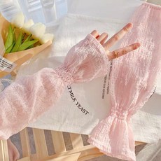 防曬袖套女夏季戶外開車寬鬆冰絲袖套韓國百搭純色防紫外綫冰套袖, 【粉色】壓皺泡泡防曬袖, 1個