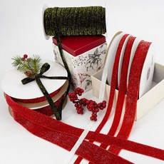 반짝이 벨벳 펄 리본 끈 크리스마스 리본 트리 장식, 레드 반짝이, 10mm