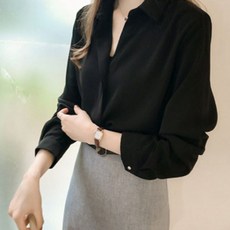 카라넥 여자블라우스 정장 데일리룩 블랙 블라우스 여성 반팔 카라 데일리 셔츠