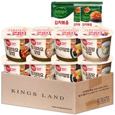 (킹스랜드) 즉석식품 컵밥 김치 세트 (불닭마요덮밥x2+참치마요덮밥x2+김치날치알밥x2+사골곰탕국밥x2+김치볶음), 219g, 1
