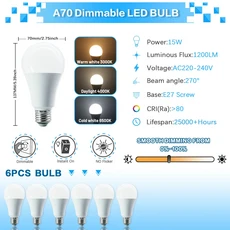 1 10개 고휘도 디밍 LED 전구 15W 가능 램프 가정용 침실 현관 조명, 03 6PCS, 01 예, 01 Cold white 6500K