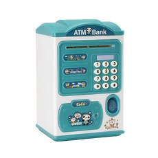 兒童創意卡通指紋存錢罐 燈光音樂ATM密碼箱自動卷錢硬幣玩具, 1件, 綠色卡通存錢罐:1個