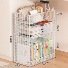 꾸꾸상점 2단계단식책꽂이 수납 책장 선반 바퀴, 1단, 화이트 3단 50cm 바닥형 - 거친 망