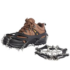 18齒冰爪 登山便攜式 201不鏽鋼 雪地冰爪 防滑鞋套 出國止滑鞋 雪地靴 雪爪 雪鍊 釘鞋 鞋鏈, 黑色,L（41-44）