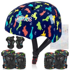 아동용 헬멧 DIY 스티커가 있는 키즈용 자전거 유니콘 무릎 패드 및 팔꿈치 세트 조절 가능한 보호 장비 만 3-5-8세 여아용 롤러 스케이트 자전거 스케이트보드 스쿠, 블루