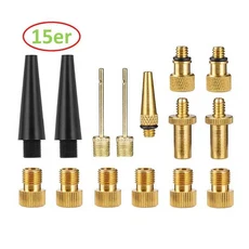 15개 자전거 밸브 어댑터 프레스타 슈레더 던롭 인플레이터 노즐 키트 휠 펌프 튜브 변환용, 01 Kit 15pcs