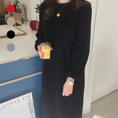 Titikong 여성 니트 라운드 긴팔 미디 오버핏 빅사이즈 롱원피스 임부복