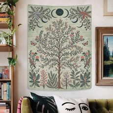 Lunerfex 생명나무 벽걸이 태피스트리 - 침실과 거실을 위한 천체와 식물 모티브의 벽 장식 보헤미안 정원 스타일 36\"x48\" 126800, Olive_36"L x 48"W