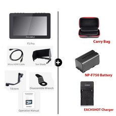LWORLD F5 1600NIT 전원 F970 3D LUT 스크린 터치 외부 모니터 HD 설치 5인치 온카메라 키트 필드, NP750 Charger Bag, 1개