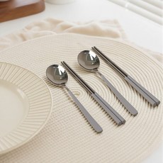 FASEN 304스텐 수저세트 한식 2인/4인 수저세트, 1세트, 숟가락(2p) + 젓가락(2p), 그레이