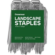 텐트팩 고리 고정핀 로프 그로우니어 랜드스케이프 스테이플 100팩 6인치 헤비 듀티 11게이지 아연 도금 스틸 가든 정원 잡초 원단 패브릭 그물 접지 시트 및 펜스 확보용 페그, 8 Inch, 50