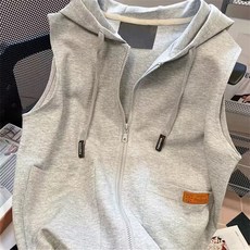 Vezri 여성용 봄가을 캐주얼 후드 조끼 무소매 지퍼 디자인