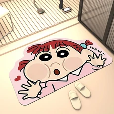 크레용 신짱 욕실 미끄럼 방지 발매트 만화 불규칙형 물 흡수 쉬운 건조 도어 규조토 바닥, 03 40x60cm, 09 Window pink skirt
