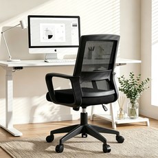 하루꿈 이동식 회전 의자 사무용 회의실 바퀴 등받이 인체공학 편한 의자, 헤드레스트 없음, 블랙