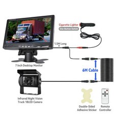 MJDOUD 7 인치 적외선 야간 트럭 후면보기 카메라 모니터 1024600 디스플레이 9-36V 범용 쉬운 설치 반전, 1)Kit with 6M Cable