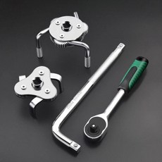 만능 오일필터 렌치 라쳇 핸들 포함 세트 육각 렌치, 1개, I_삼발 렌치 원형 + 1/2 거울 면 곡선 막대