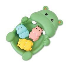 動物軟膠洗澡玩具 漂浮玩具 嬰幼童兒童戲水玩具, 1個, 河馬款(1大隻+3小隻)彩盒裝, 綠色