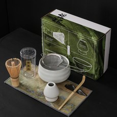 AOHAO 말차 도구 7PCS 세트 말차잔 차선 다선립 차시 필터 다건, 화이트, 2세트
