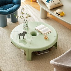 분리형 원형 테이블 식탁 거실 커피 탁자 라운드 협탁 디자인 낮은 가구, 4세트, 그린 4세트