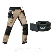 멀티포켓 작업복 바지 자동차정비 공장 근무복 남성 세이프티 방한 작업복바지 등산복, 1개, 벨트 포함 카키