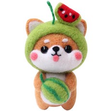 투데이리빙 DIY 양모 펠트 세트 귀여운 토끼 강아지 미니 인형 만들기 초보자 힐링 취미 공예 감성 캐릭터 미니어처 소품, 수박시바, 1세트