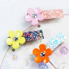 [문펫] 큐빅꽃자동핀 강아지 고양이 헤어핀 애견핀, 1개, 오렌지