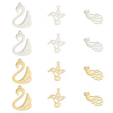 24개 새 공작새 백조 미니 패션펜던트 DIY 악세사리 귀걸이 목걸이 키링 부자재 18~23x8.5~17x1mm 구멍: 1.5mm, 혼합 색상
