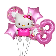 헬로 키티 테마 소녀 생일 일회용 식기 종이컵 플레이트 풍선 어린이 호의 KT 용품, 01 빠른, 15 number-3