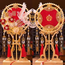 DIU 團扇新娘結婚雙色雙面新婚禮物送新娘出嫁閨蜜喜扇手工diy材料包, 1個, 裸扇材料包—紅色面xxxg125:如圖