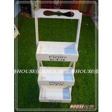 House傢飾 zakka 鄉村風復古洗白 Fleurs 三層木製花台 花架 置物架 (6221) 新款