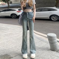 여성용 봄여름 하이웨이스트 스트레치 부츠컷 청바지