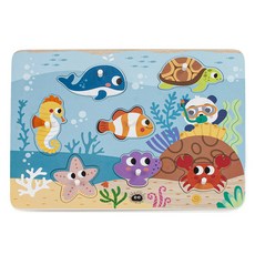 제사오스토어 원목 꼭지퍼즐 바다동물 조카생일선물 그림맞추기 유치원교구 아이두뇌발달