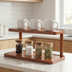 바오르 홈카페 인테리어 커피잔 수납정리 우드 선반, 2단, 원목색 40cm