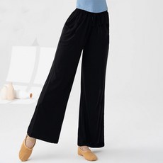 中國舞練功服 現代舞蹈服女 中國舞跳舞服上衣 古典舞練功服套裝 長袖演出服藝考服, 黑色闊腿褲,S