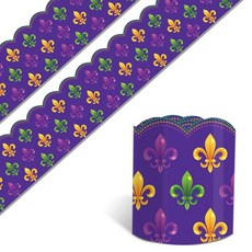 Buxiuer 91.4m(32.8피트) 마디 그라 게시판 테두리 퍼플 그린 및 골드 스캘럽 다이 컷 트림 스티커 롤 카니발 가장 무도회 파티 홈 스쿨 교실 벽 장식 271887, Buxiuer 91.4m(32.8피트) 마디 그라 게시