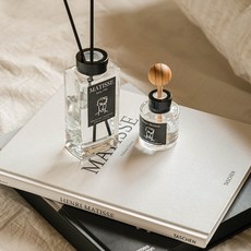 [디퓨저+차량용방향제 세트] 모먼트 마티스 드로잉 블랙 (카티아) 디퓨저 160+40ml, 1개, 린넨 샌달우드 (부드러운 린넨향)