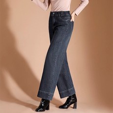 중년 여성 데님 팬츠 캐주얼 봄 가을 하이웨이스트 청바지 루즈핏 여자 일자 데님 바지 JZLYQ