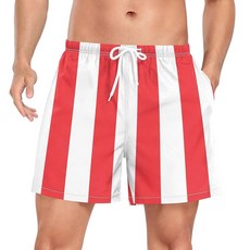 WIHVE 남성용 수영 트렁크 퀵 드라이 보드 반바지 포켓 및 압축 안감 포함 레드 스트라이프 L