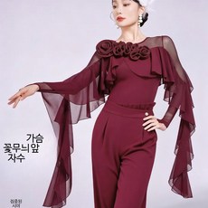 왈츠 댄스복 블라우스 공연의상 바디슈트 라인 라틴