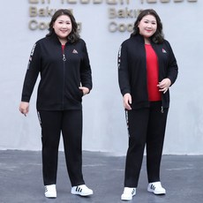大尺碼運動套裝女，韓版寬鬆休閒兩件套，加大尺碼胖MM春裝