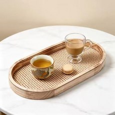 復古藤編托盤 茶杯托盤 桌面飾品收納盤 咖啡點心盤, 【復古原木】藤編底托盤,新升級小托盤30*14.8*2.5
