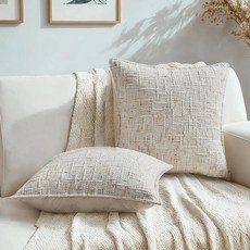 HAUSSY 다채로운 장식용 쿠션 커버 45.7x45.7cm(18x18인치) 셔닐 트위드 텍스처 장식 소파 베개 커버 뉴트럴 모던 베개 커버 소파 베드 거실 장식용, Cream