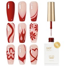 GAOY Red Swirl 젤 네일 폴리쉬 아트 라이너 12ml 다크 레드 컬러 네일 페인트 디자인 얇은 브러시 포함 가정용 DIY 프랑스 매니큐어를 위한 자외선 경화, 스칼렛 레드