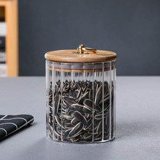 高硼硅玻璃豎紋茶葉罐陳皮儲物罐廚房雜糧收納罐帶蓋密封收納罐, 1個, 如圖
