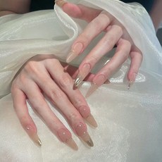 穿戴甲片高級感夏季簡約百搭美甲貼片貓眼手工假指甲片新品30片, 1個, BY1517金絲玉乳:膠水款