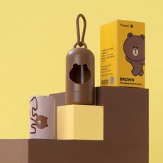 LINE FRIENDS 熊大寵物隨行拾便器，輕巧方便，附贈拾便袋補充包，外出散步必備小垃圾袋, 1個, 拾便袋6卷